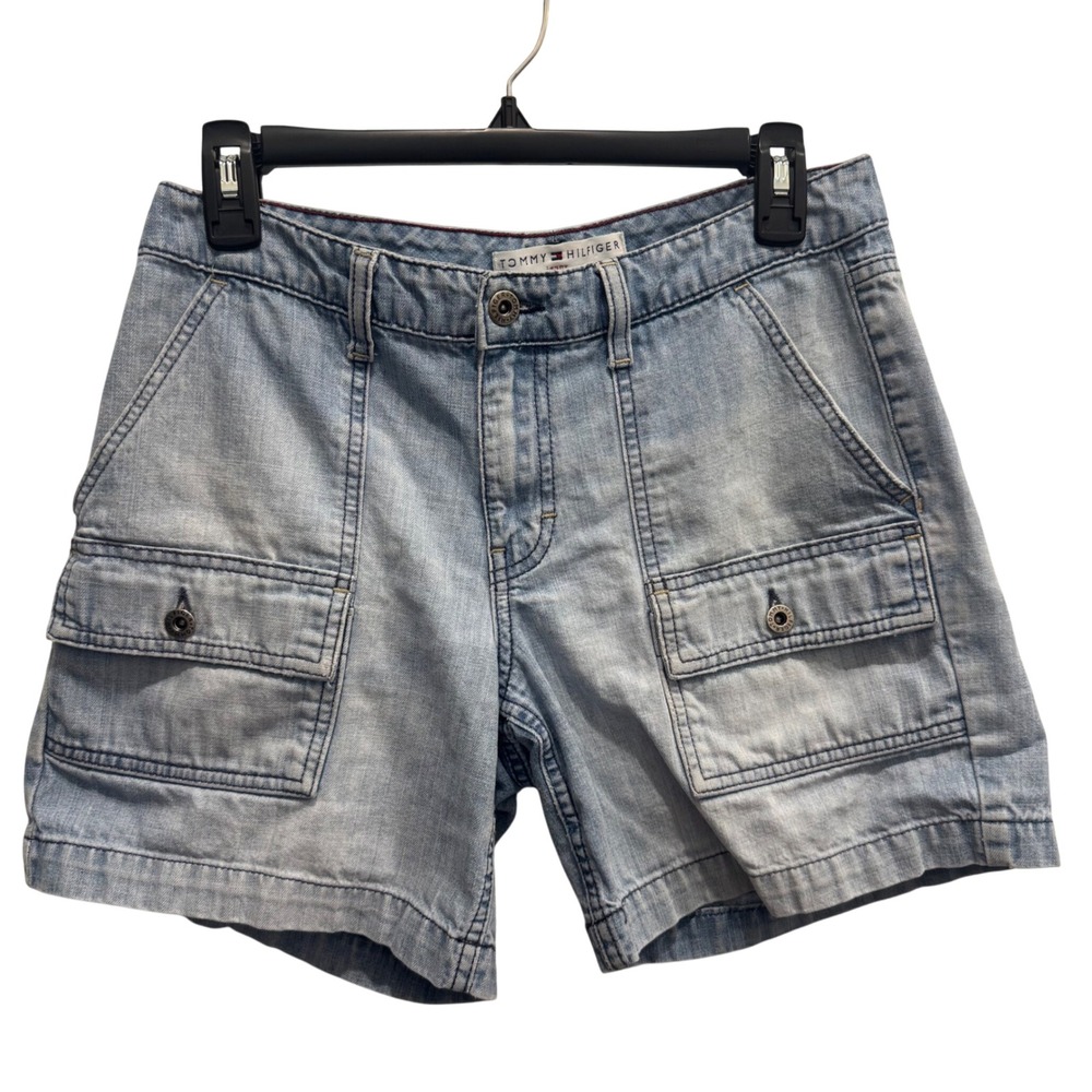 Vintage Y2K Tommy Hilfiger Cargo‎ Denim Shorts Utility Style Women's Light Wash
